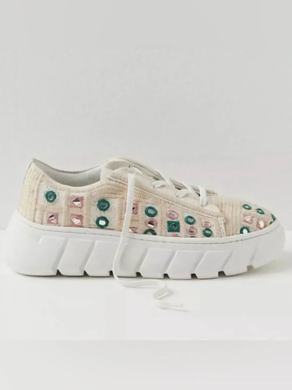 Free People Catch Me If You Can Mirror Combo Crochet Sneakers Size 38 US 8 Boho